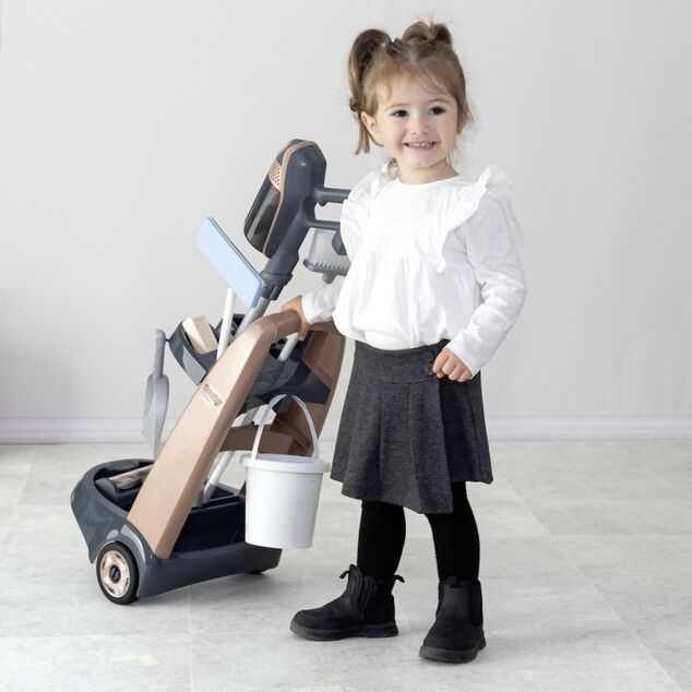 Smoby Putzwagen für kleine Putzfrau mit Rowenta Stielstaubsauger