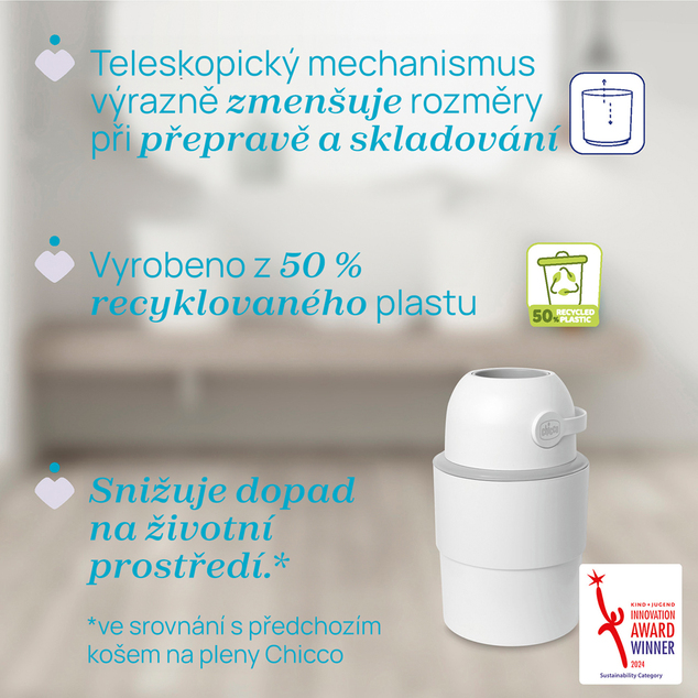 CHICCO Cubo de pañales telescópico Odour Off para eliminar olores White