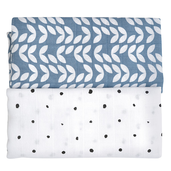MOTHERHOOD Prikrývka a zavinovačka bavlnená mušelínová Premium 2 ks Blue Classics 100x120