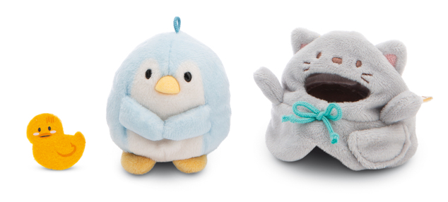 NICI Plüsch MyMochi Pinguin Waddle 8cm im Katzenkostüm und Entchen, Set Geschenkverpackung