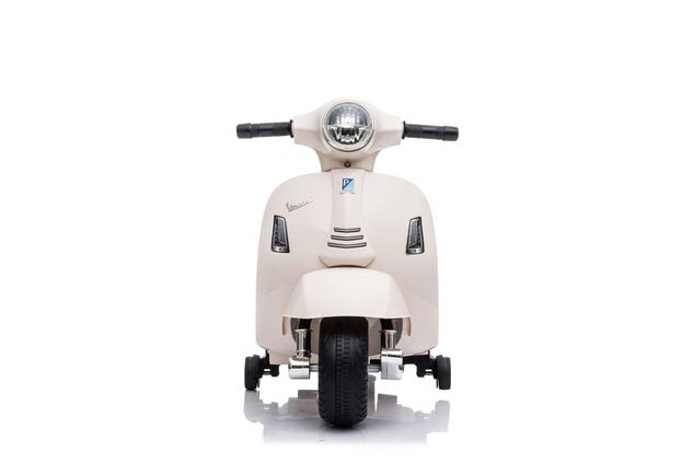 Elektrická motorka Vespa GTS, biela, s pomocnými kolesami, Licencované, 6V Batéria, 30