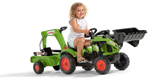 Falk Šliapací traktor 2040N Claas Arion 410 s nakladalnikom, bagerjem in prikolico