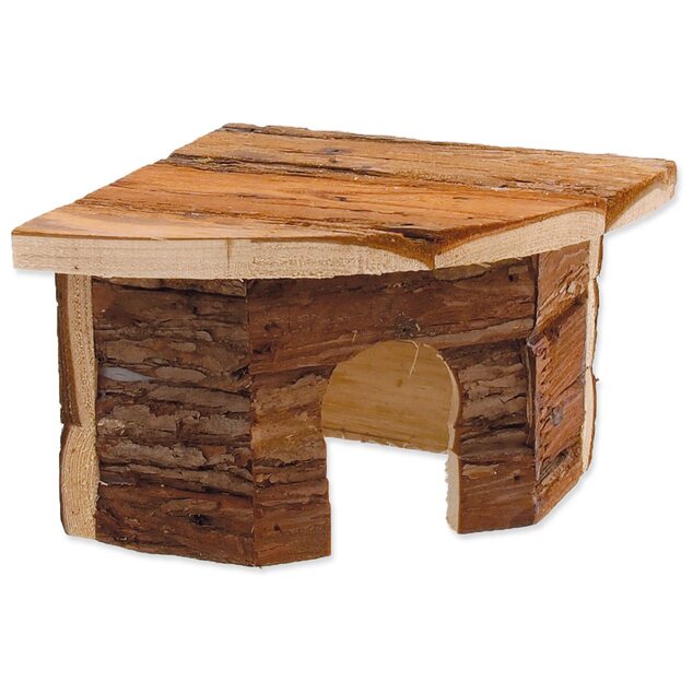Domček Small Animals Rohový drevený s kôrou 16x16x11cm