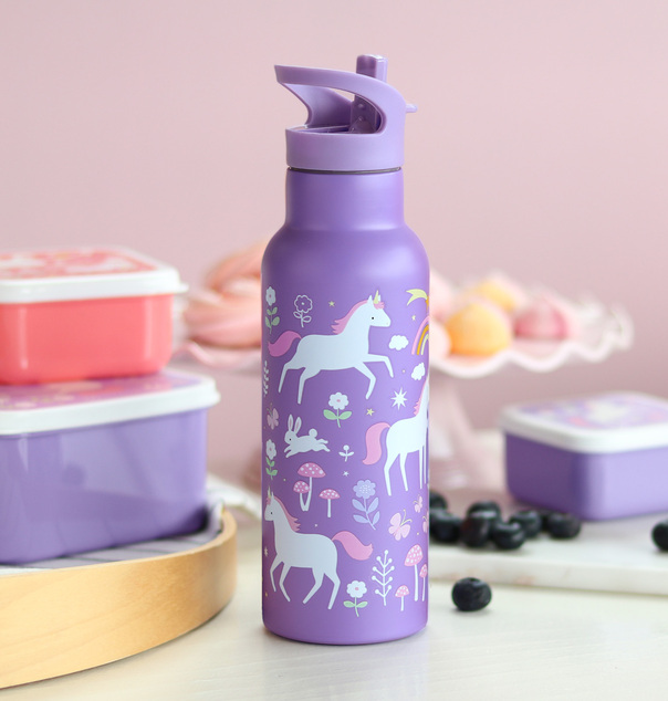 A Little Lovely Company - Edelstahl-Trinkflasche, 500 ml - Einhörner und Regenbogen