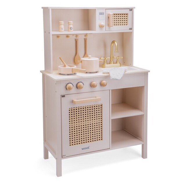Woet Kinderholzküche - rosa mit Rattan