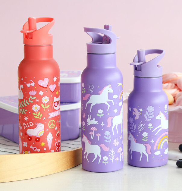 A Little Lovely Company - Edelstahl-Trinkflasche, 500 ml - Einhörner und Regenbogen