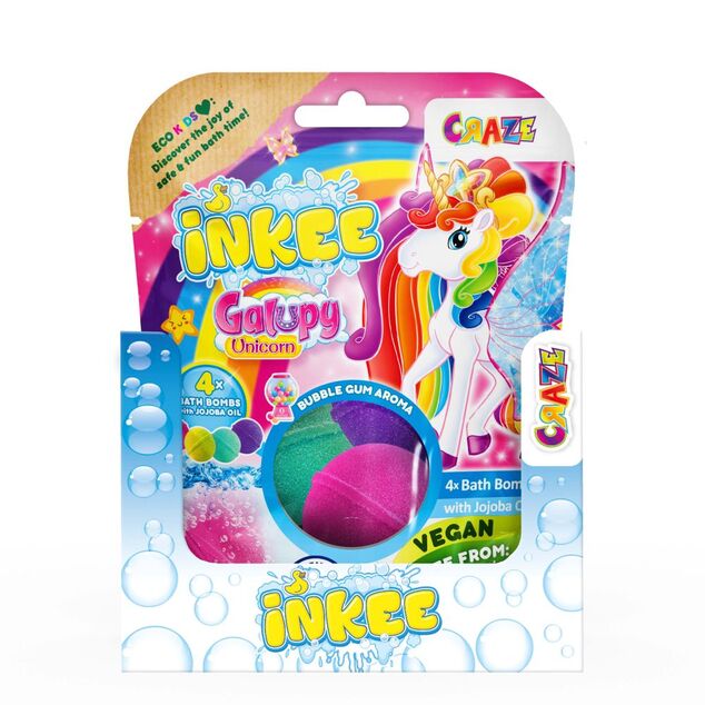 INKEE - Bombička do kúpeľa - Galupy Unicorn farby 4 ks baleni