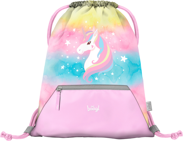 BAAGL SET 5 Airy Rainbow Unicorn: zaino, astuccio, sacca, grembiule, portafoglio