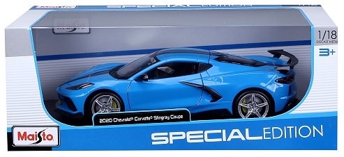 Maisto - 2020 Chevrolet Corvette Stingray Coupe (High Wing), modrý, 1:18