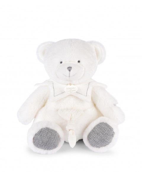 Doudou Darčeková sada Plyšový medvedík s dečkou 30 cm sivý