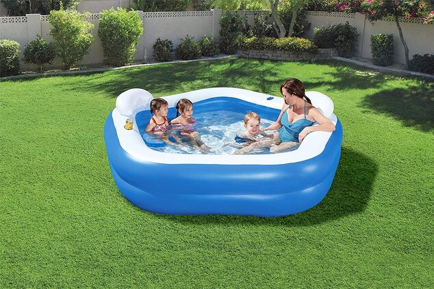 Bestway 54153 Nafukovací detský bazén s opierkami a sedačkami 213cm x 207cm x 69 cm