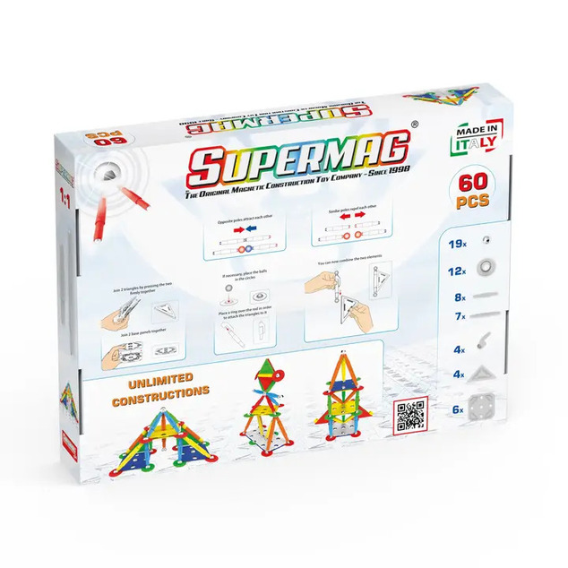 SUPERMAG magnetická stavebnica Multicolor 60ks
