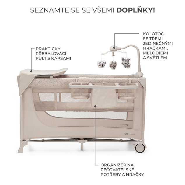KINDERKRAFT Postieľka cestovná Joy 2 s doplnky Beige