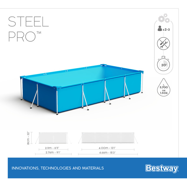 Bestway 56405 Bazén s konštrukciou 4,00 x 2,11 x 0,81 m bez filtrácie