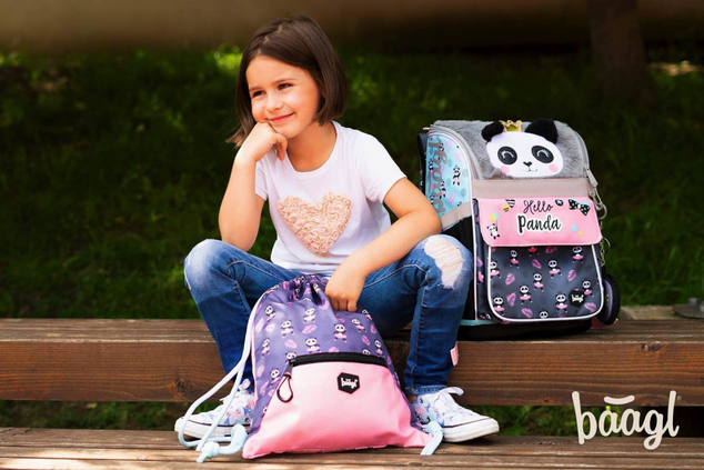 BAAGL SET 5 Zippy Panda: cartella, astuccio, sacchetto, grembiule, portafoglio