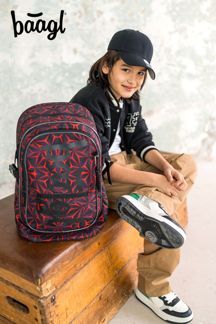 BAAGL SADA 3 Rotes Polygon: Rucksack, Waschbeutel, Tasche