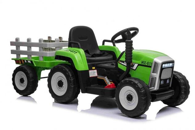 Elektrický Traktor WORKERS s vlečkou, zelený, Pohon zadných kolies, 12V batéria