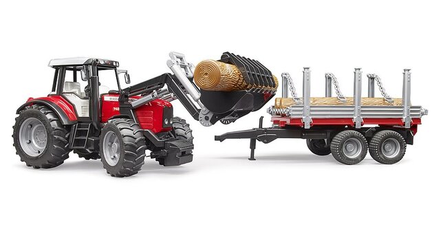 Bruder 02046 Massey Ferguson 7480 s čelným nakladačom a prepravníkom dreva
