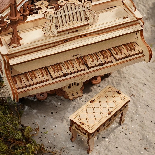RoboTime 3D Dřevěná hrací skříňka Kouzelné piano (mechanický pohon)