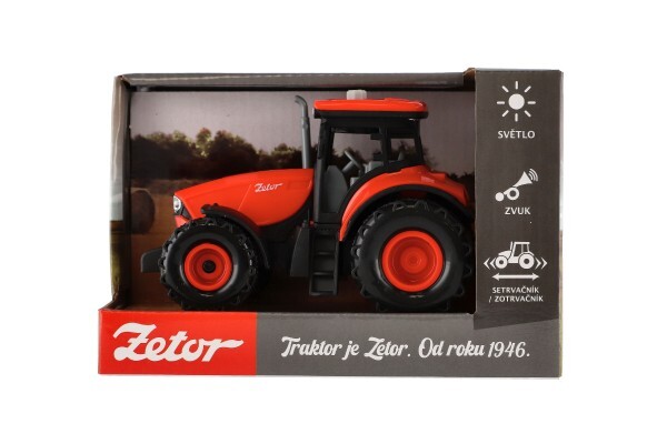 Traktor Zetor plast 9x14cm na zotrvačník na bat. so svetlom so zvukom