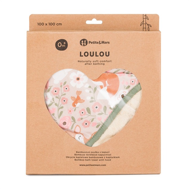 PETITE&amp;MARS Bambus-Handtuch mit Kapuze Loulou Pink Meadow 100 x 100 cm