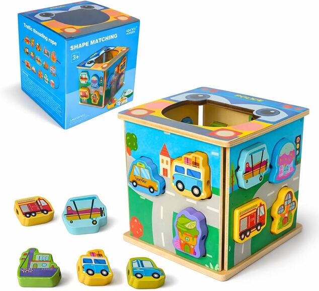 Jucărie din lemn cu forme de transport 15x15x15 cm