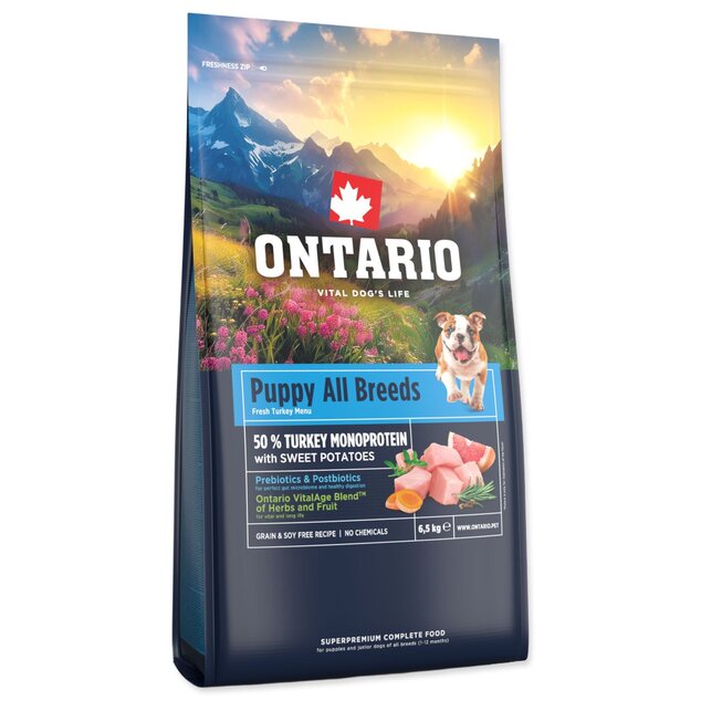 Krmivo Ontario Puppy All Breeds Monoprotein Turkey &amp; Sweet Potatoes 6,5kg