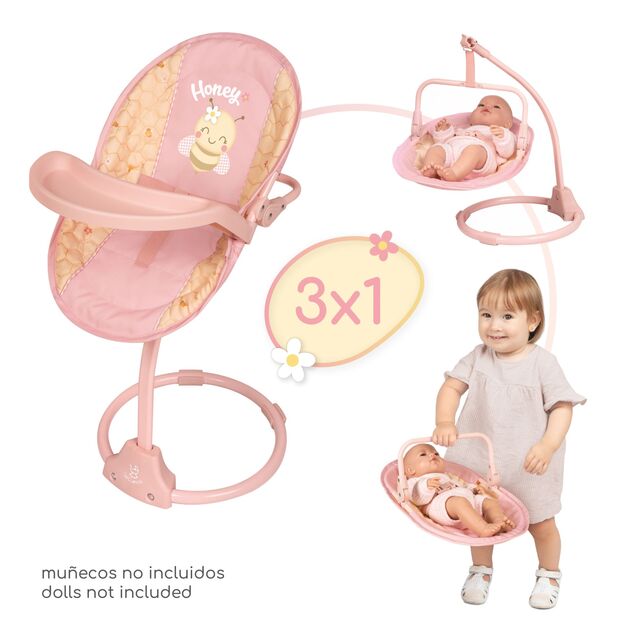 DeCuevas 51570 Sedia multifunzione per sala da pranzo e altalena per bambole 3 in 1 Honey 2026