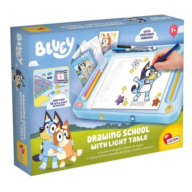 Bluey škola kreslenia s podvietenou tabuľkou