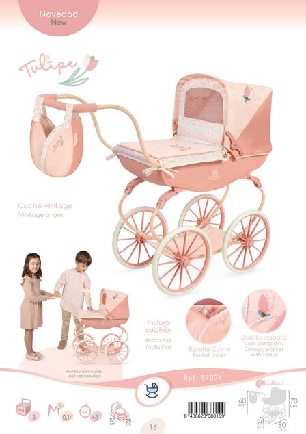 DeCuevas 87074 Kočík pre bábiky hlboký Tulipe 2025 - 68 cm