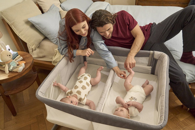 CHICCO Beistellbett Next2Me Twins für Zwillinge - Magnetgrau