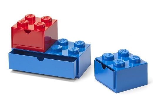 LEGO® stolné boxy so zásuvkou Multi-Pack 3 ks - červená, modrá