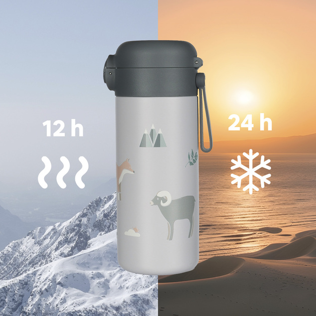 Termoska na tekutiny so slamkou a silikónovým držiakom 350 ml, Mountains