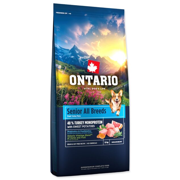 Krmivo Ontario Senior All Breeds Monoprotein Turkey &amp; Sweet Potatoes 12kg