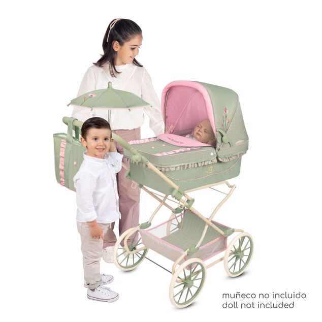 DeCuevas 82068 Passeggino pieghevole per bambole REBORN con ombrellone e accessori Botanic 2026