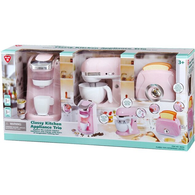 PLAYGO - Tre eleganti elettrodomestici da cucina - rosa (macchina da caffè, frullatore, tostapane)