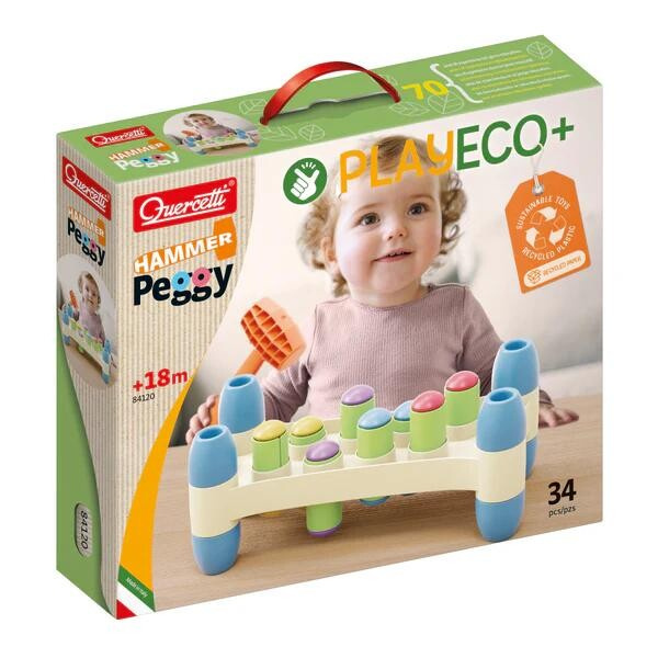 Quercetti PlayEco - zatĺkanie farebných kolíčkov