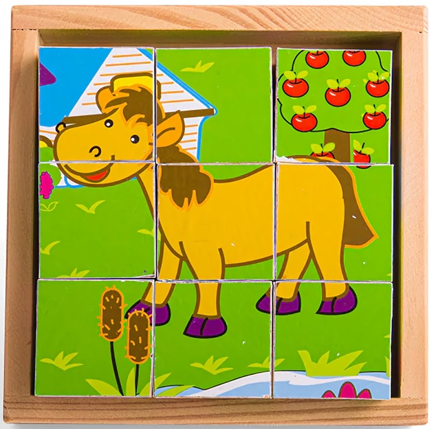 Bigjigs Toys Obrázkové kocky kubusy Zvieratká 9 kociek