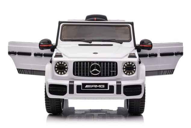 Elektrické autíčko Mercedes G, biele, Jednomiestne sedadlo, 12V batéria, 2,4 GHz DO, 2X MO