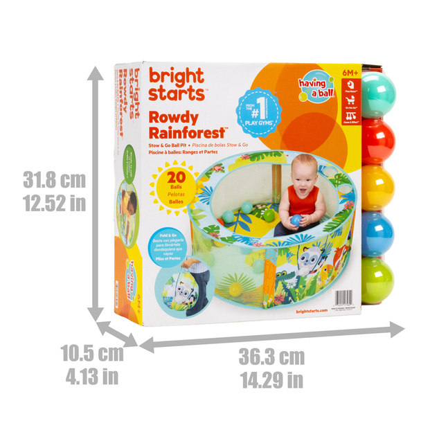 BRIGHT STARTS Piscine de jeu avec balles Rowdy Rainforest™ Stow &amp; Go, 6m+