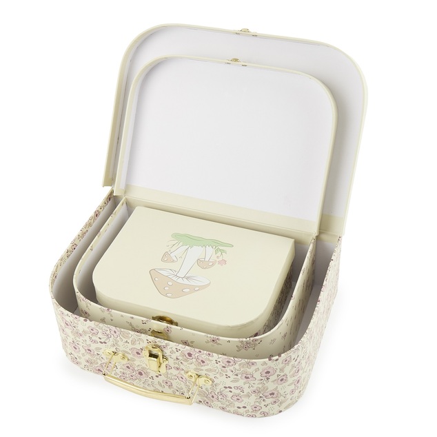 Bieco - Sada troch kartónových kufríkov - srnka Ella - vintage flowers
