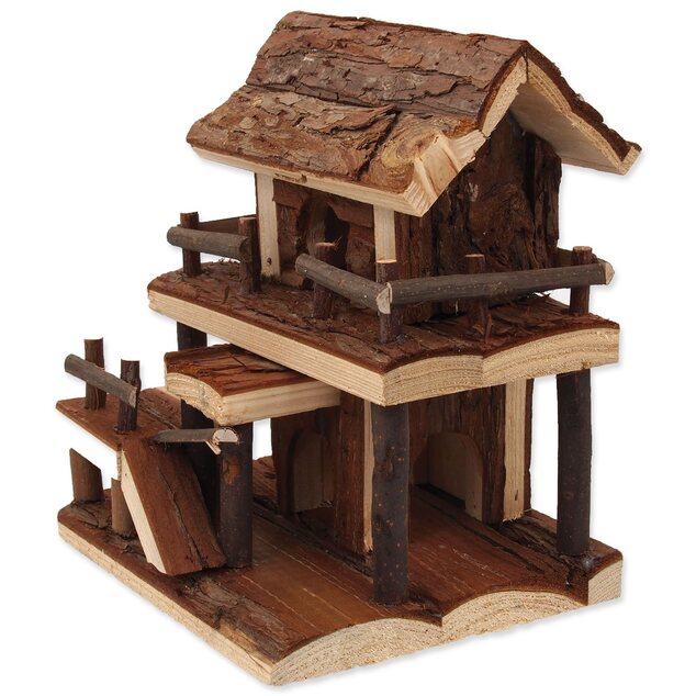 Domček Small Animals drevený jednoposchodový s kôrou 17x15x20cm