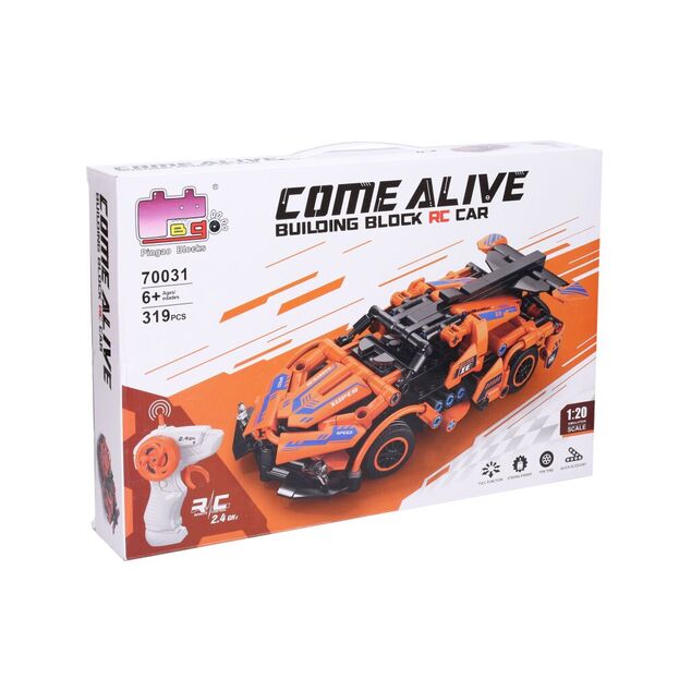 Stavebnica Auto oranžové RC na diaľkové ovládanie 18,5 cm
