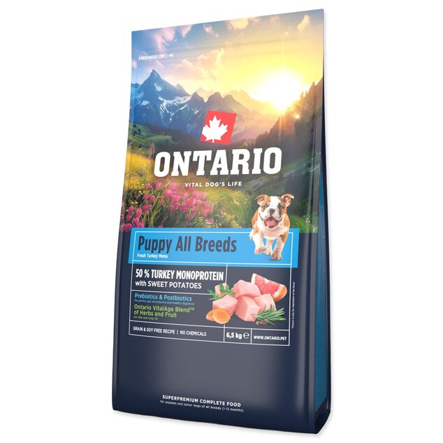 Krmivo Ontario Puppy All Breeds Monoprotein Turkey &amp; Sweet Potatoes 6,5kg
