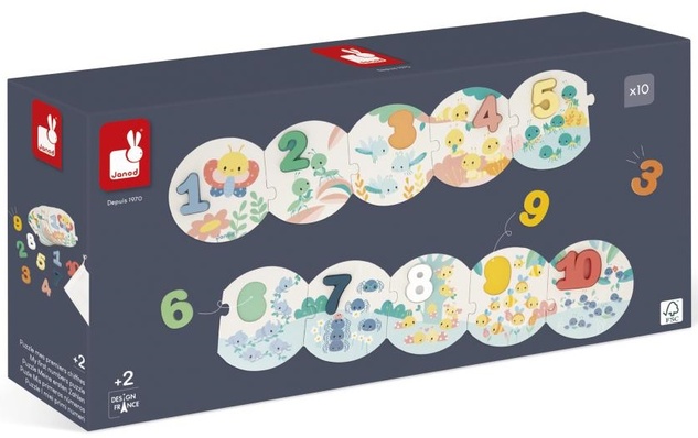 Janod Vkladacie drevené puzzle pre deti Čísla Pure