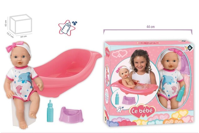 Bábika čurajúca set s vaničkou 41cm
