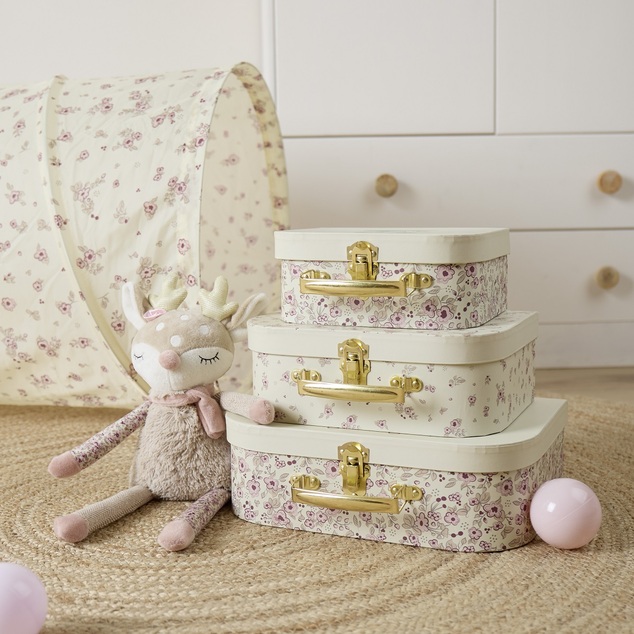 Bieco - Sada troch kartónových kufríkov - srnka Ella - vintage flowers