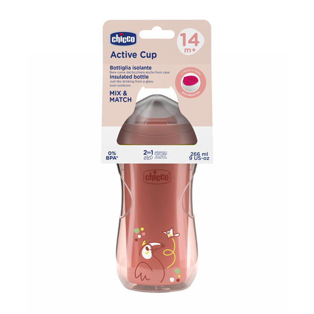 Chicco Hrnček Active s tvrdým náustkom pink, 14m+