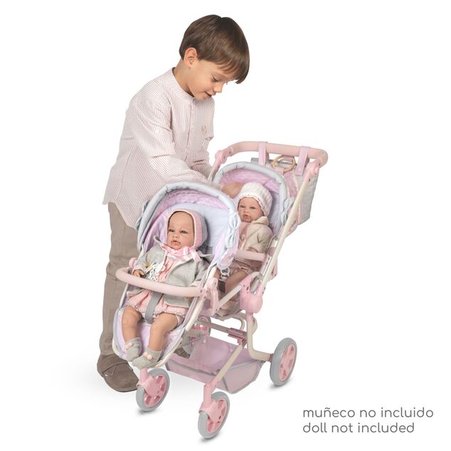 DeCuevas 90875 Cărucior pliabil pentru păpuși gemene cu geantă Sophie 2025 - 91 cm