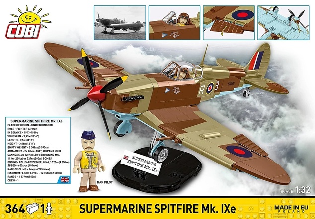 Cobi II WW Supermarine Spitfire Mk. IXe, 1:32, 352 k, 1 f
